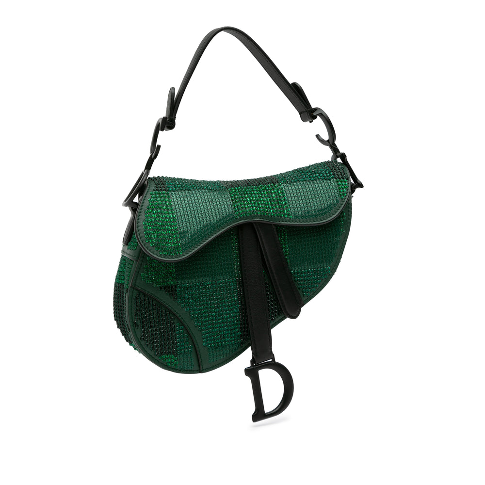 Mini Calfskin Crystal Saddle Bag Green - Gaby Paris