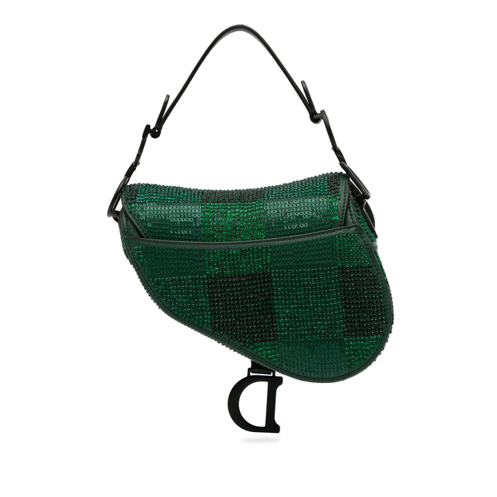 Mini Calfskin Crystal Saddle Bag Green - Gaby Paris