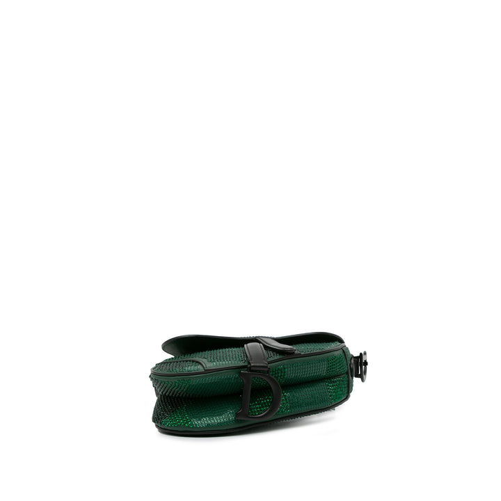 Mini Calfskin Crystal Saddle Bag Green - Gaby Paris