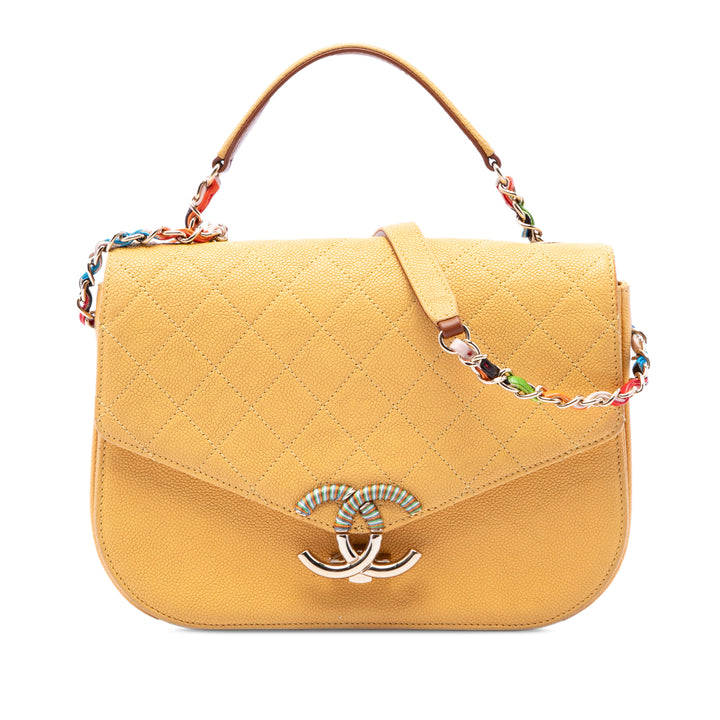 Chanel Paris Cuba Matelassé Thread Around à rabat Moyen Cuir caviar Jaune