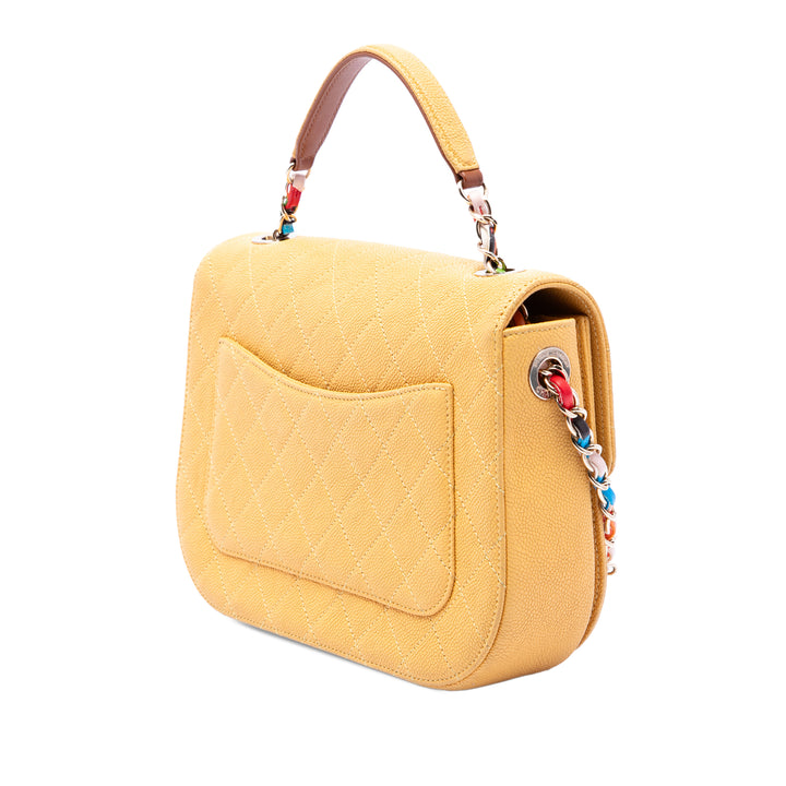 Chanel Paris Cuba Matelassé Thread Around à rabat Moyen Cuir caviar Jaune