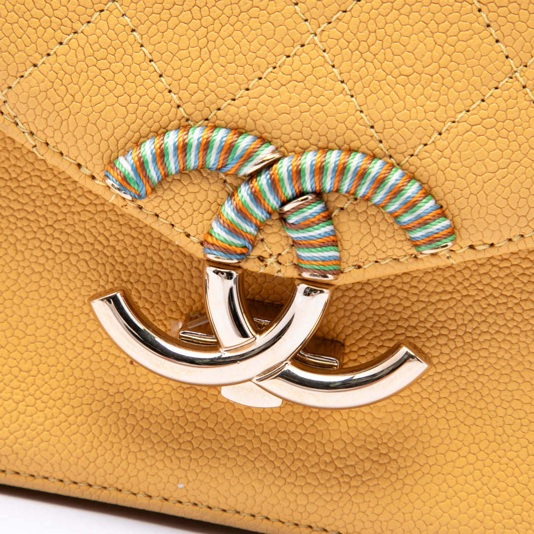 Chanel Paris Cuba Matelassé Thread Around à rabat Moyen Cuir caviar Jaune