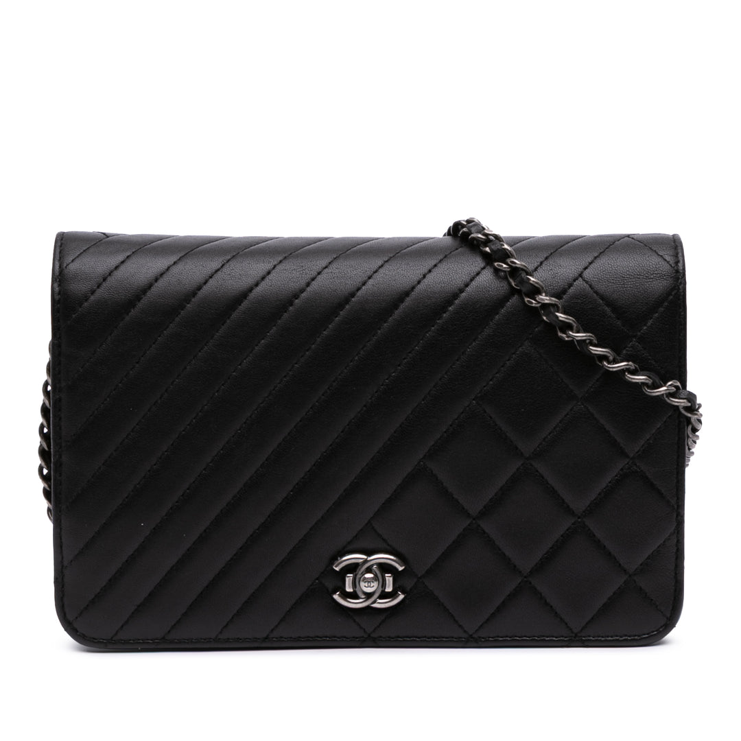 Lambskin Coco Boy Wallet On Chain Black - Gaby Paris