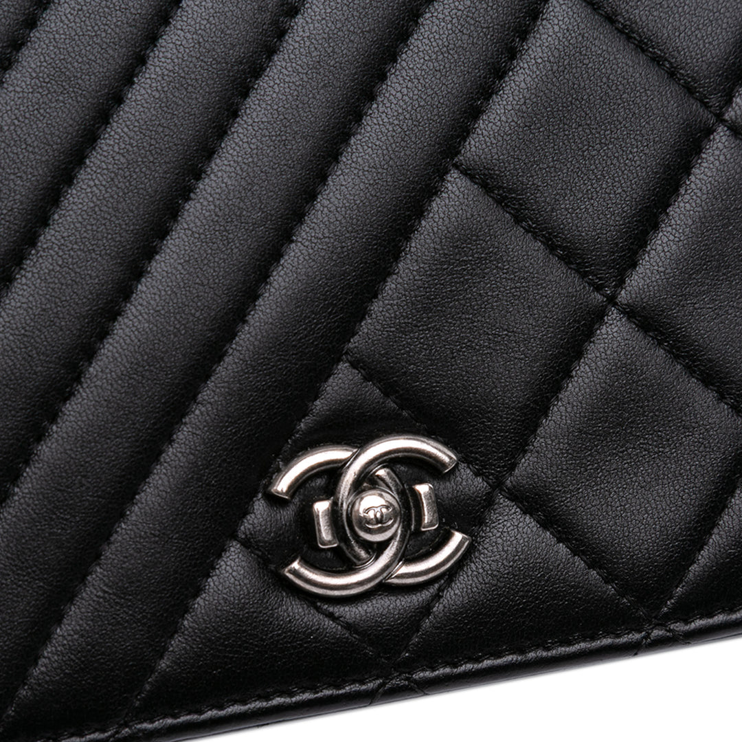 Lambskin Coco Boy Wallet On Chain Black - Gaby Paris