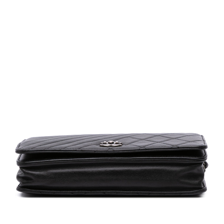 Lambskin Coco Boy Wallet On Chain Black - Gaby Paris