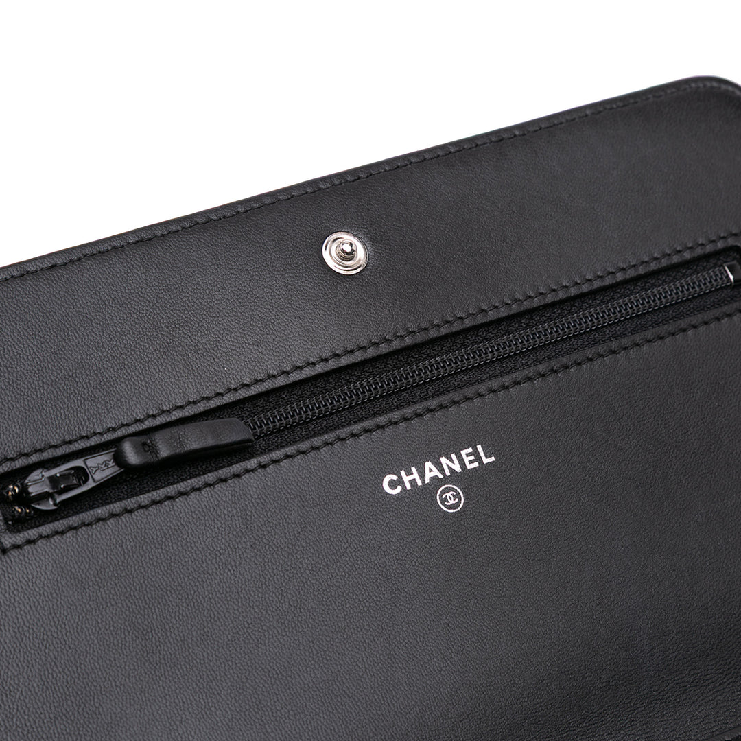 Lambskin Coco Boy Wallet On Chain Black - Gaby Paris