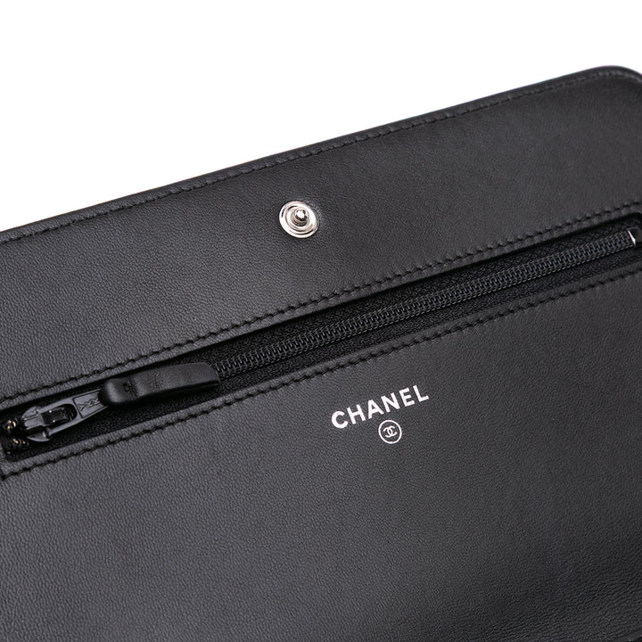 Lambskin Coco Boy Wallet On Chain Black - Gaby Paris