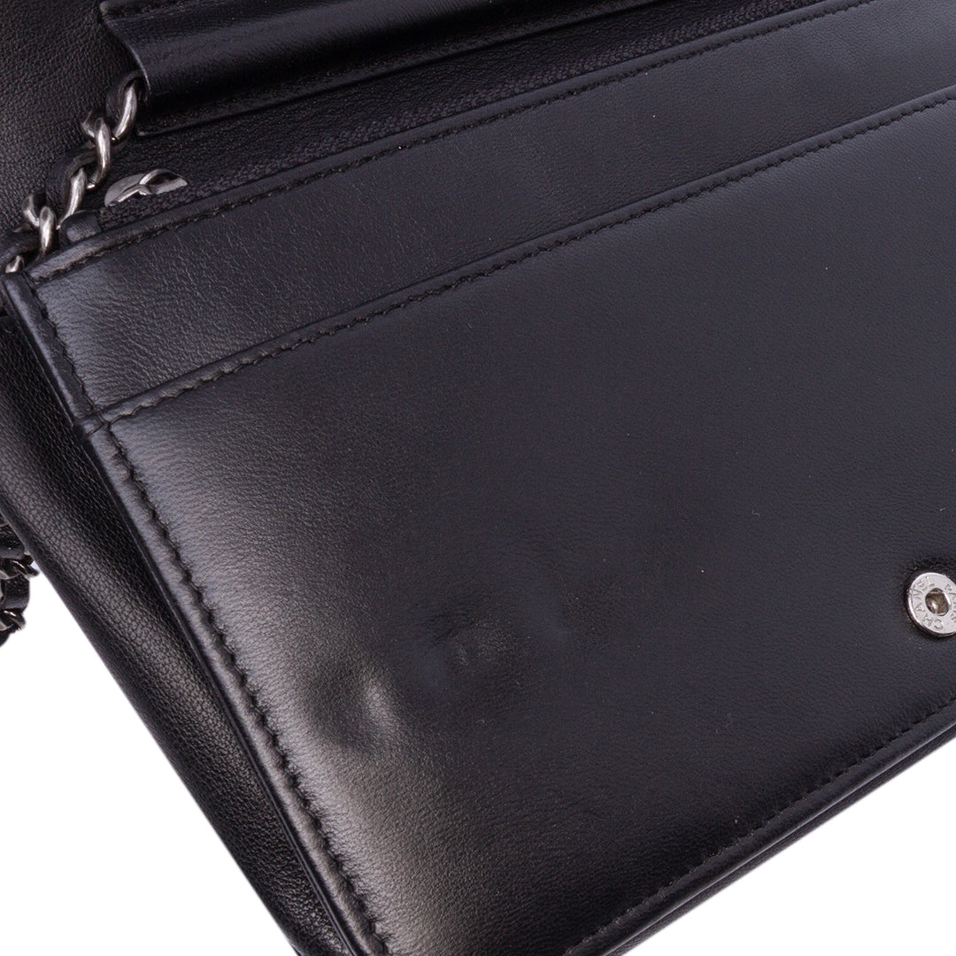 Lambskin Coco Boy Wallet On Chain Black - Gaby Paris
