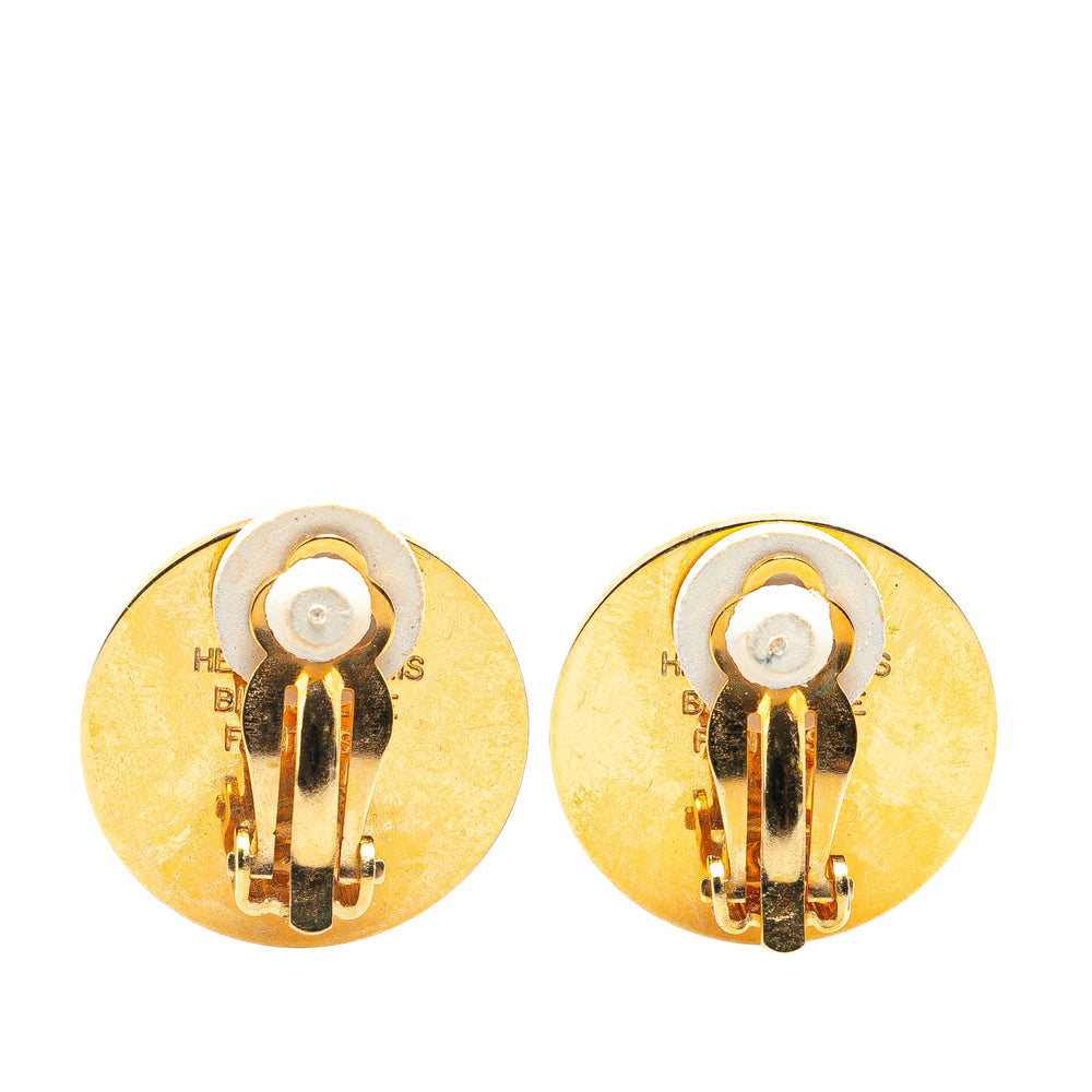 Hermès Gold Plated Bijouterie Fantaisie Clou De Selle Clip On Earrings Gold - GABY PARIS