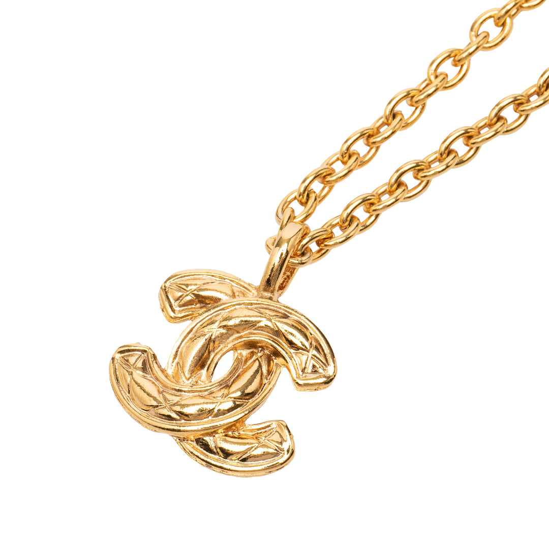 CC plaqué Matelassé Pendant Collier Doré