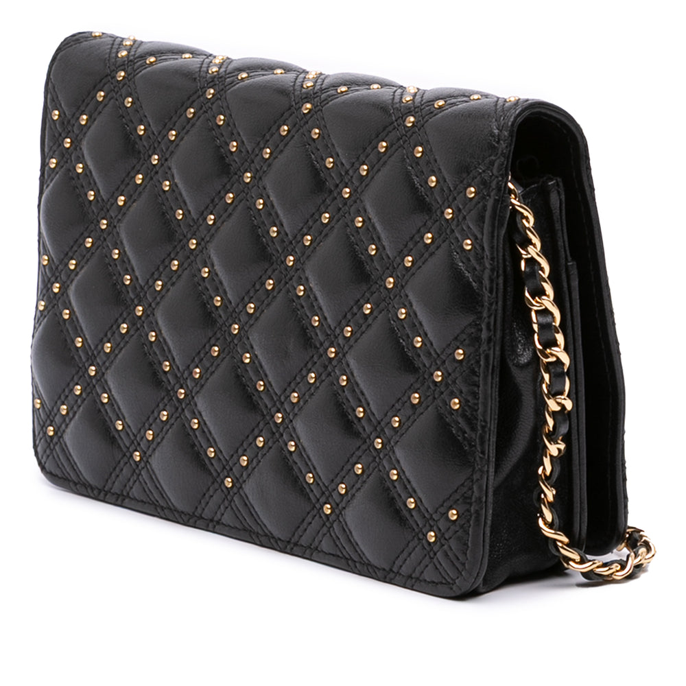 Chanel Cuir d’agneau Studded Diamond Stitch Portefeuille On Chain Noir – GABY PARIS Authentique