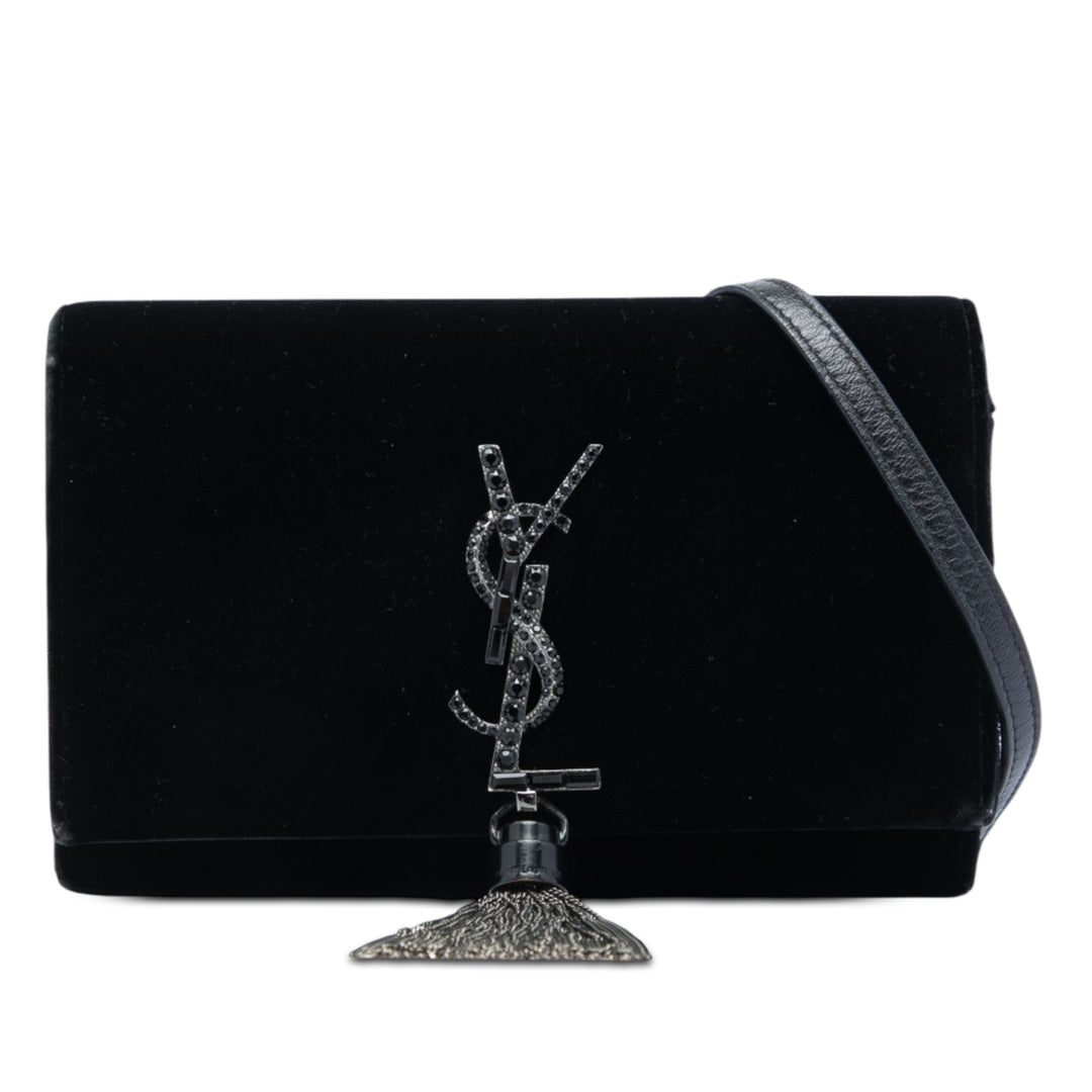Saint Laurent Velours Cristal Monogram Kate Pompon Wallet on Chain