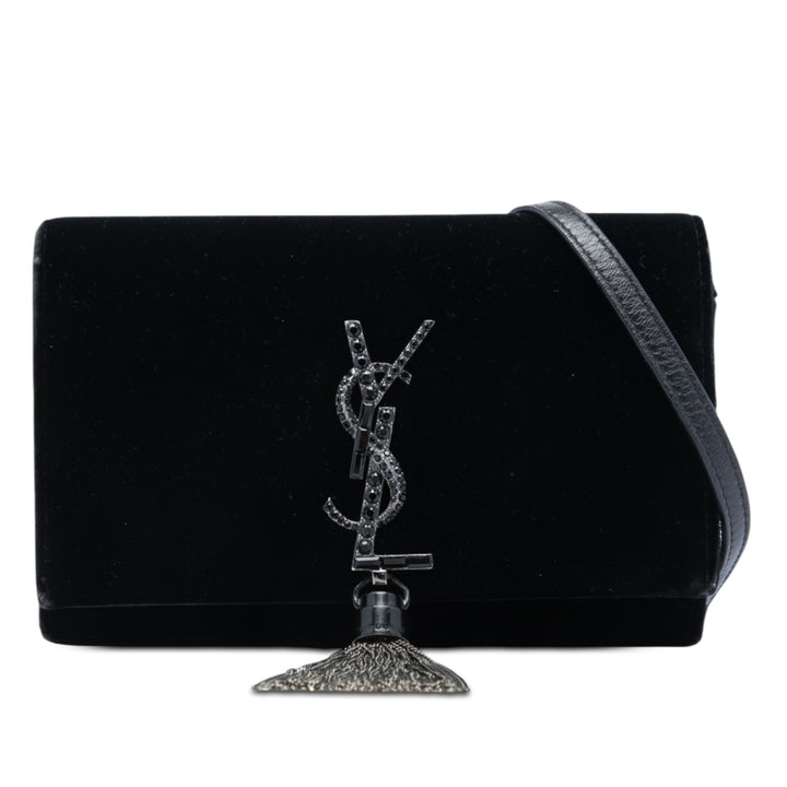 Saint Laurent Velours Cristal Monogram Kate Pompon Wallet on Chain