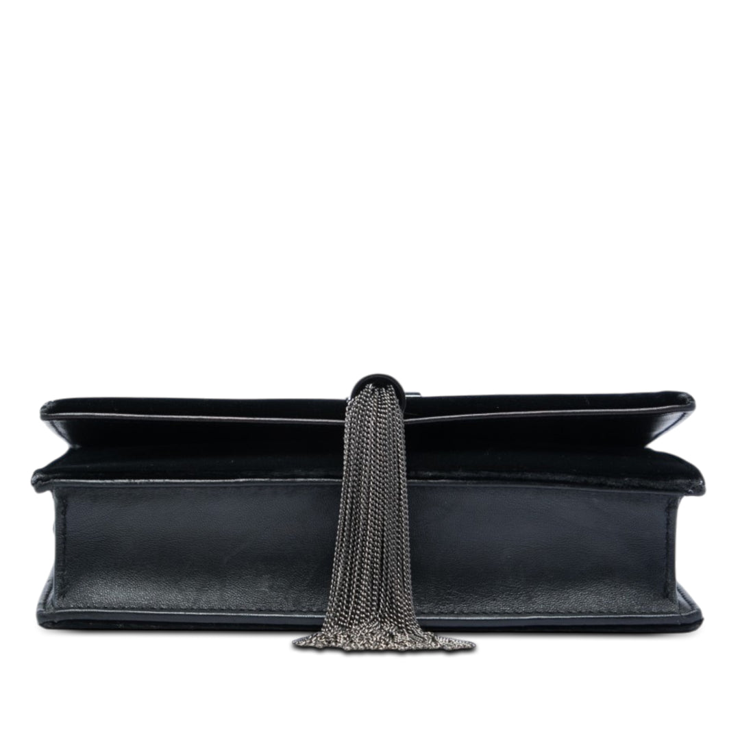 Saint Laurent Velours Cristal Monogram Kate Pompon Wallet on Chain