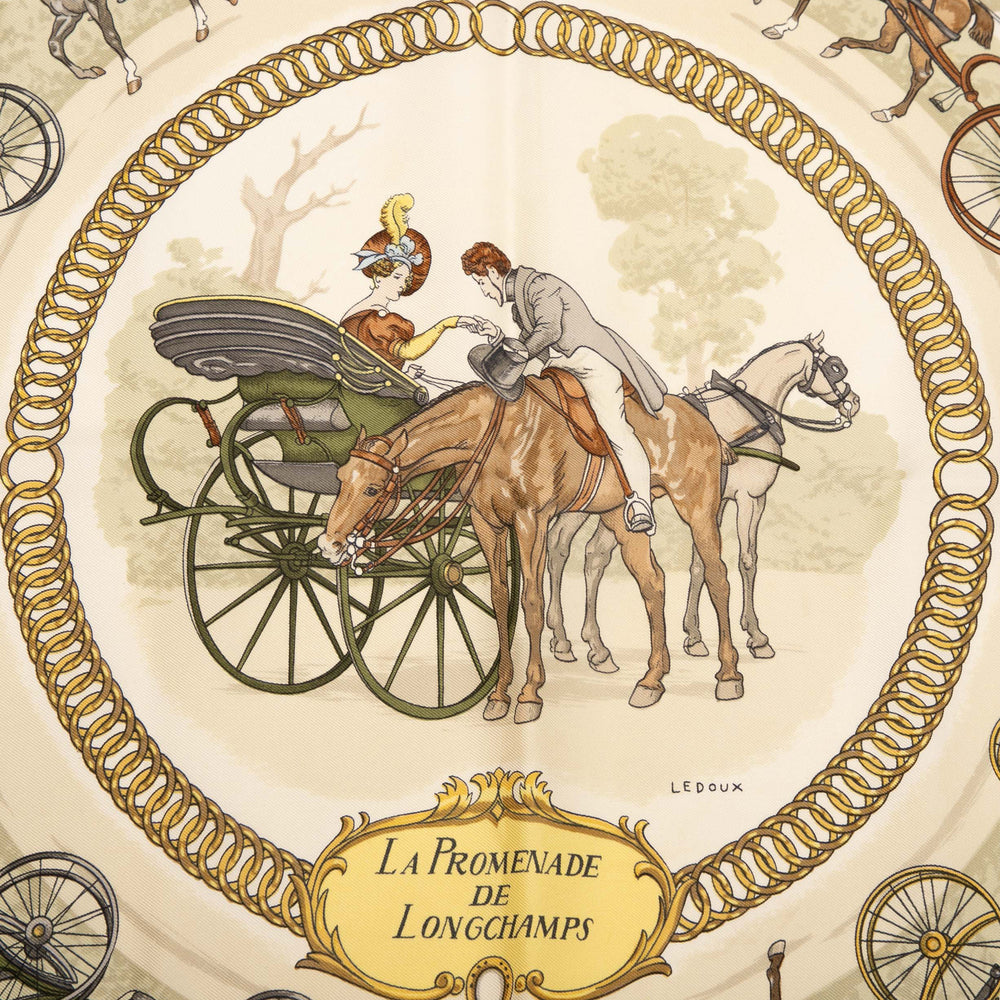 Hermès La Promenade De Longchamps Soie Foulard Rose – GABY PARIS Authentique