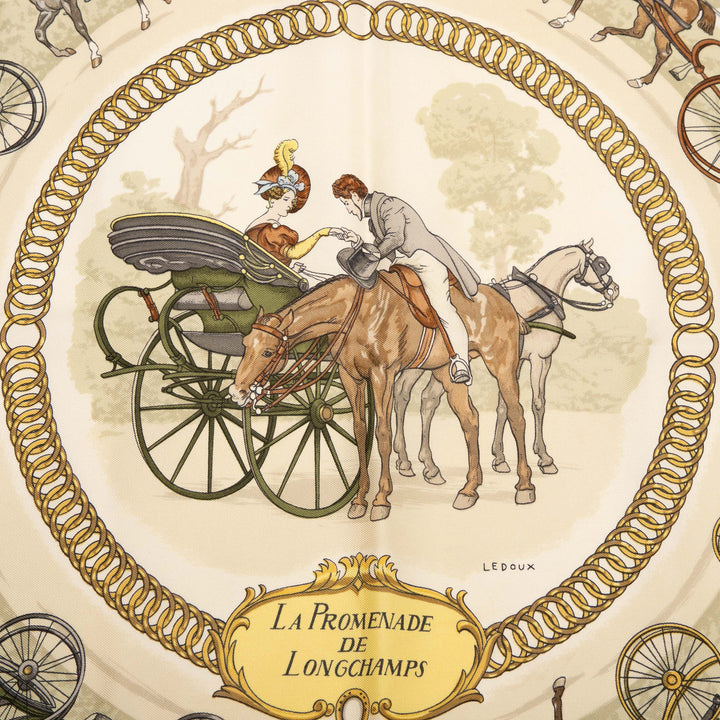 Hermès La Promenade De Longchamps Soie Foulard Rose – GABY PARIS Authentique