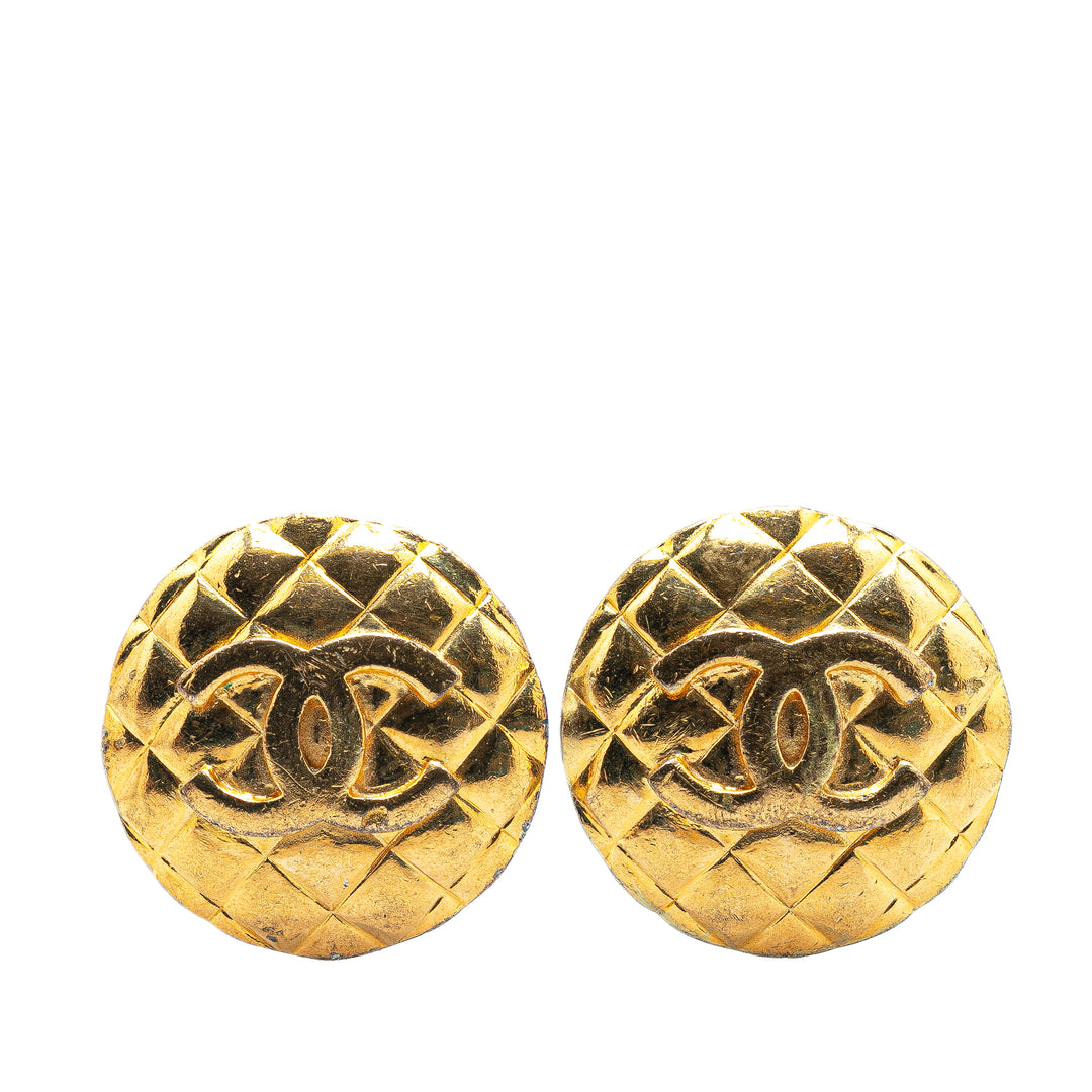 Gold Plated CC Quilted Clip On Earrings Gold - Gaby Paris