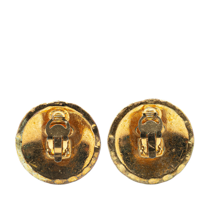 Gold Plated CC Quilted Clip On Earrings Gold - Gaby Paris