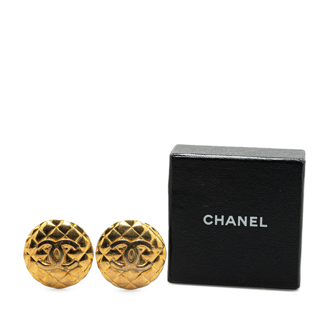 Gold Plated CC Quilted Clip On Earrings Gold - Gaby Paris