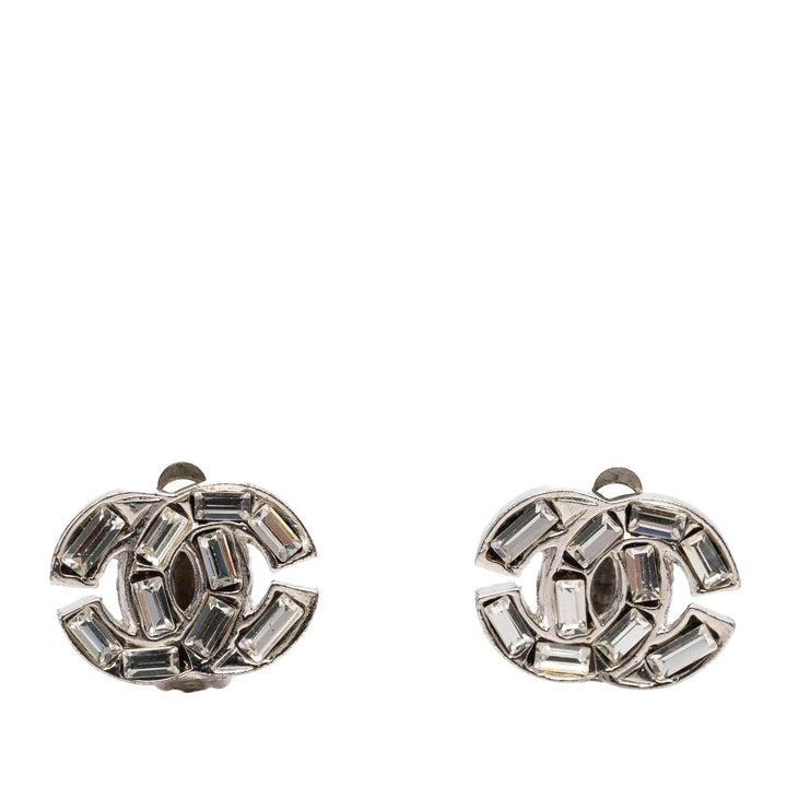 Chanel CC Brass et Strass Clip On Boucles d’oreilles