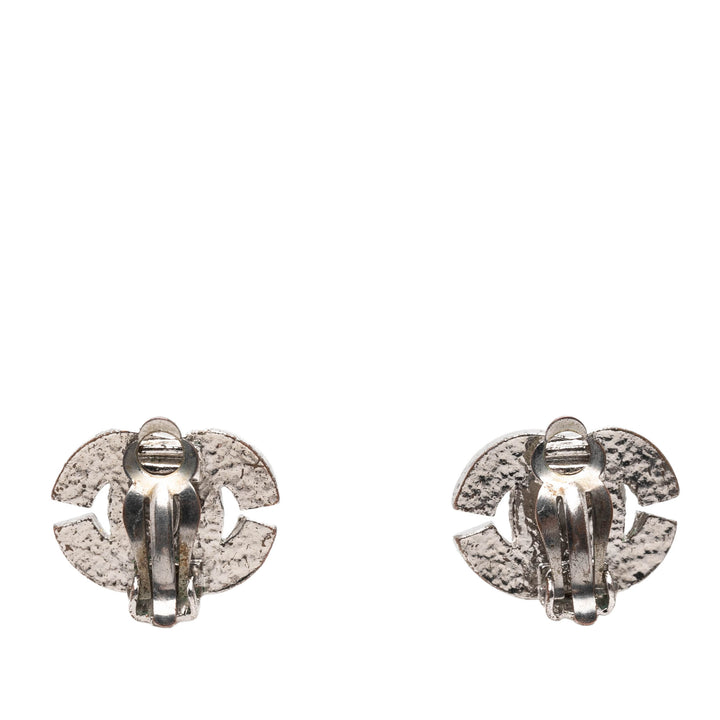 Chanel CC Brass et Strass Clip On Boucles d’oreilles