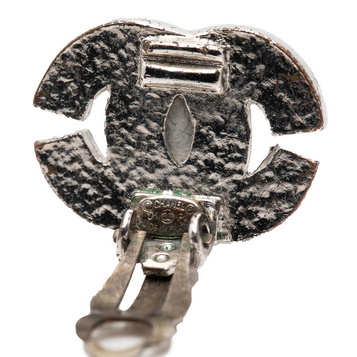 Chanel CC Brass et Strass Clip On Boucles d’oreilles