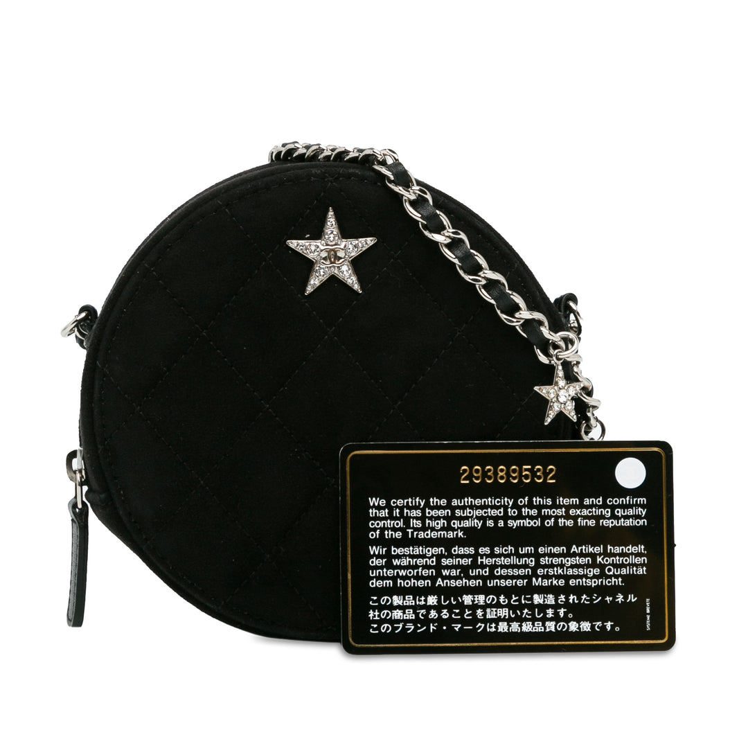 Suede Cocostellar Round Clutch on Chain Black - Gaby Paris