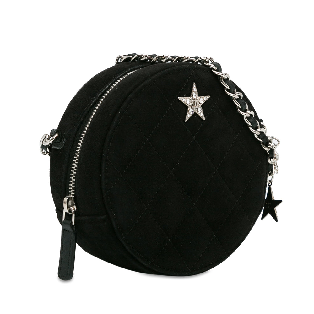 Suede Cocostellar Round Clutch on Chain Black - Gaby Paris