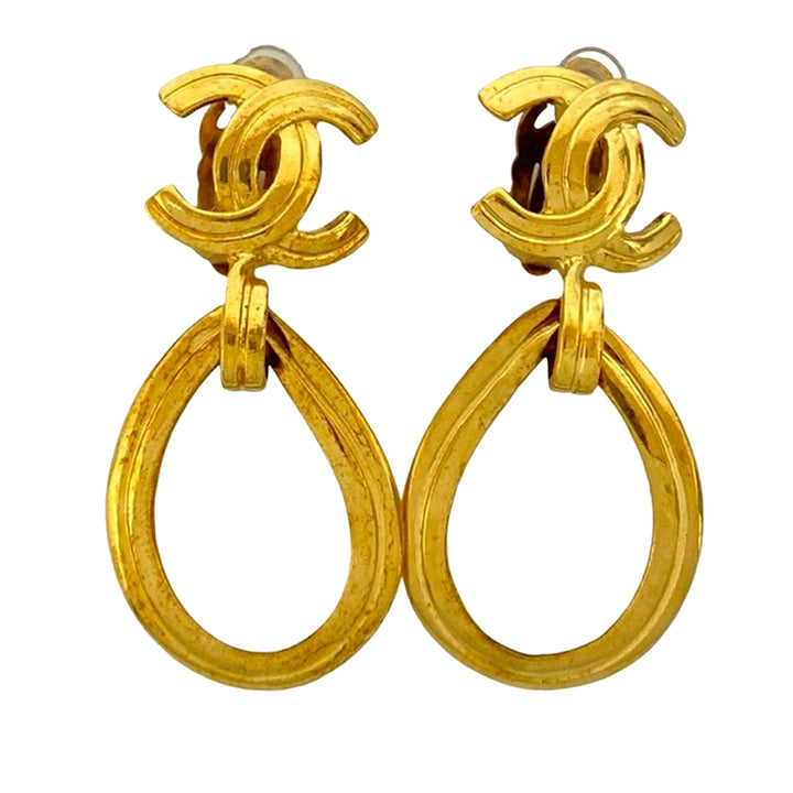 Chanel CC plaqué Loop pendantes Clip On Boucles d’oreilles