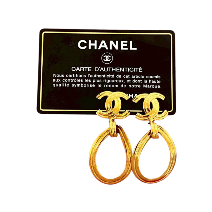 Chanel CC plaqué Loop pendantes Clip On Boucles d’oreilles