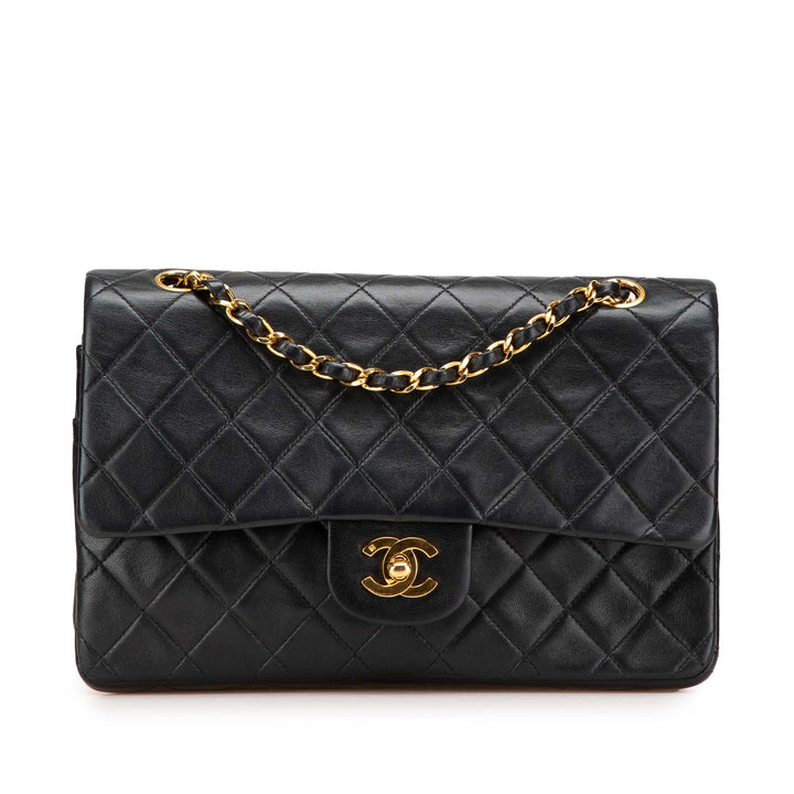 Medium Classic Lambskin Double Flap Black - Gaby Paris