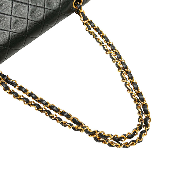Medium Classic Lambskin Double Flap Black - Gaby Paris