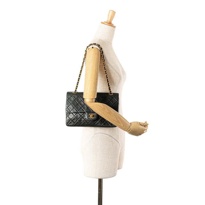 Medium Classic Lambskin Double Flap Black - Gaby Paris