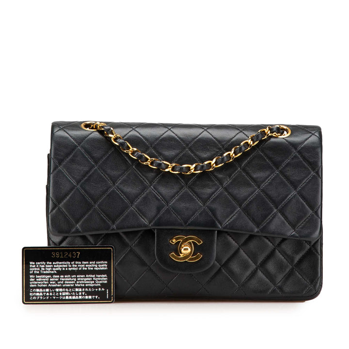 Medium Classic Lambskin Double Flap Black - Gaby Paris