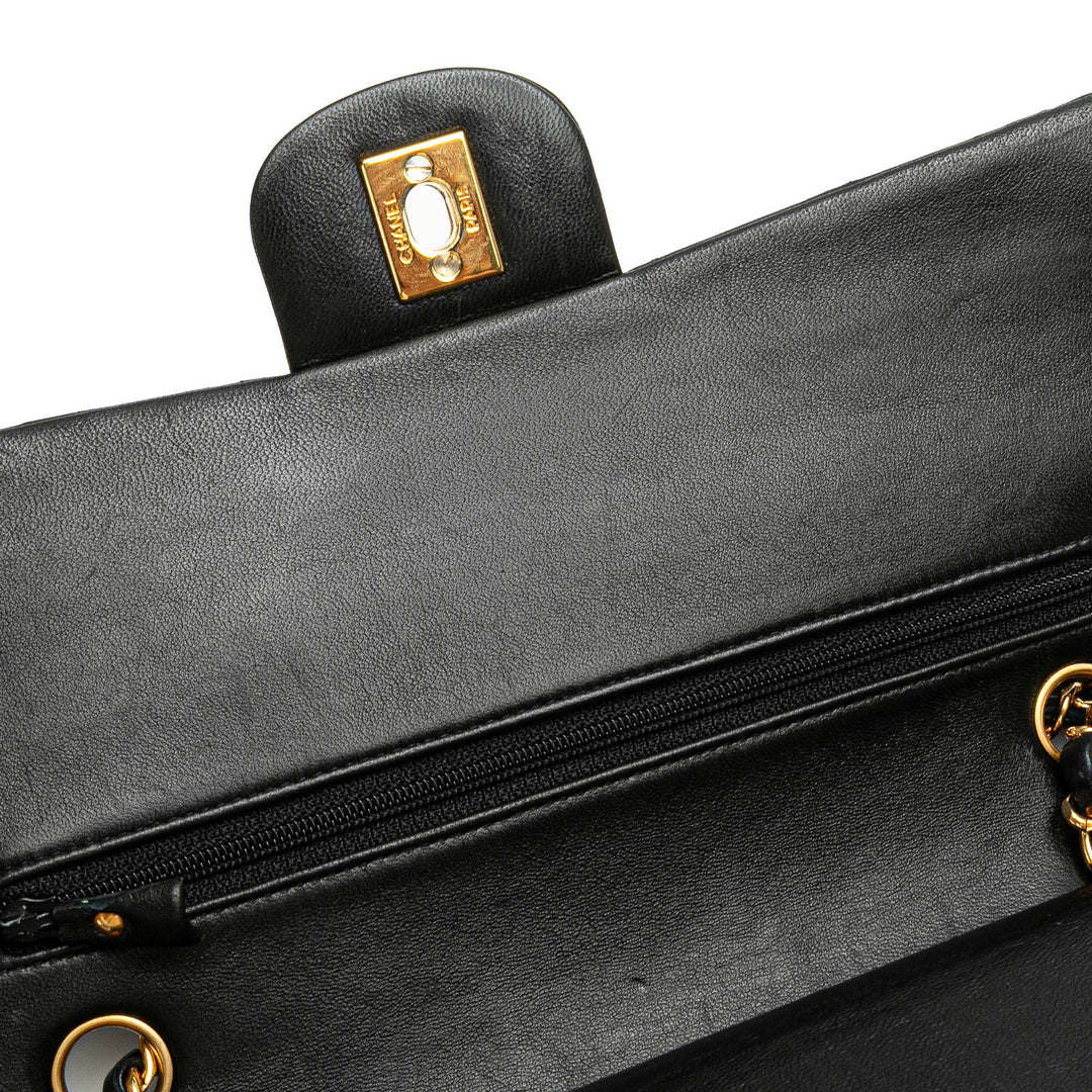 Medium Classic Lambskin Double Flap Black - Gaby Paris