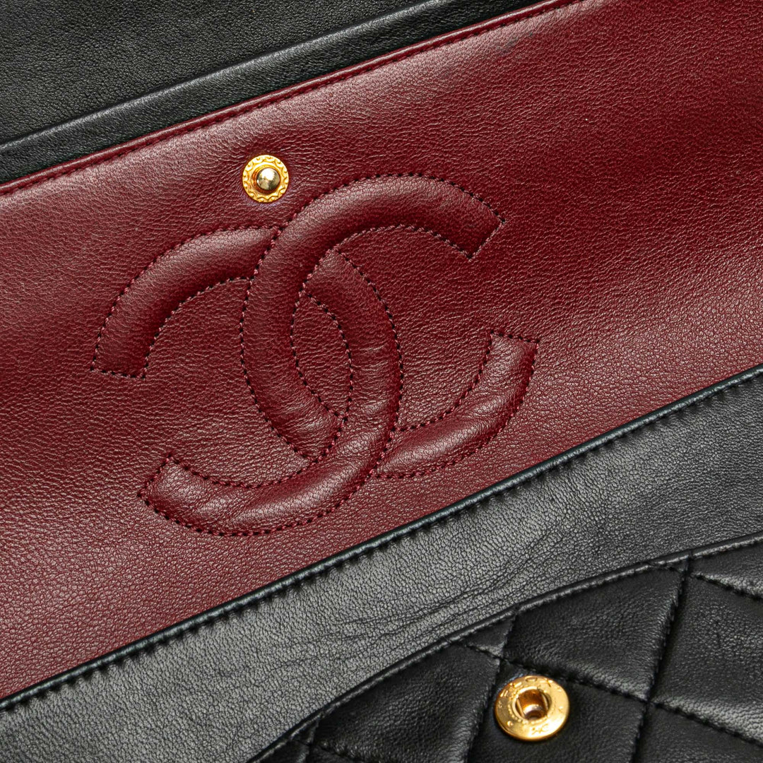 Medium Classic Lambskin Double Flap Black - Gaby Paris