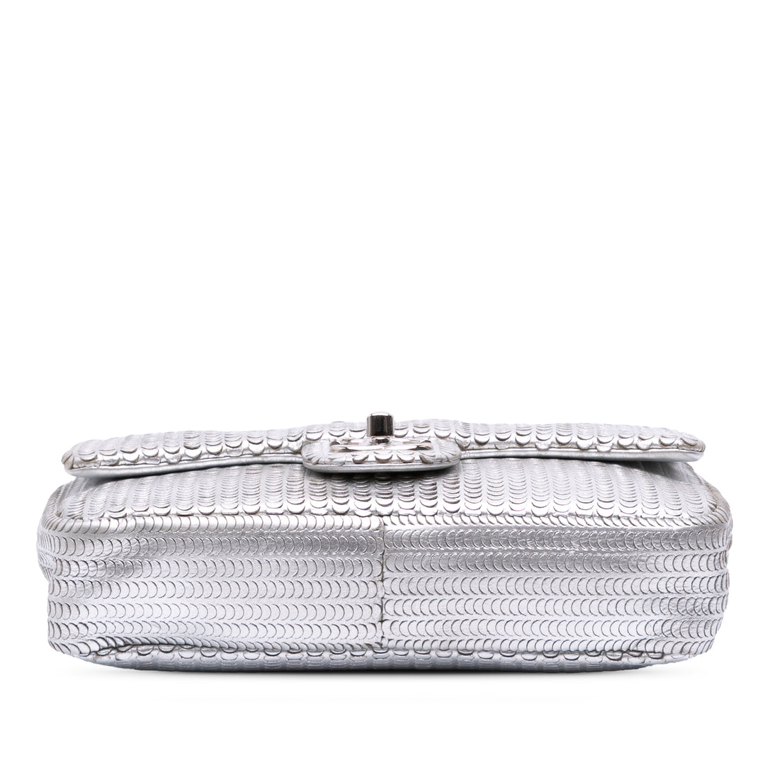 Small Metallic Lambskin Laser Cut Flap Silver - Gaby Paris