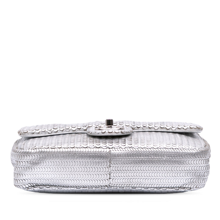 Small Metallic Lambskin Laser Cut Flap Silver - Gaby Paris