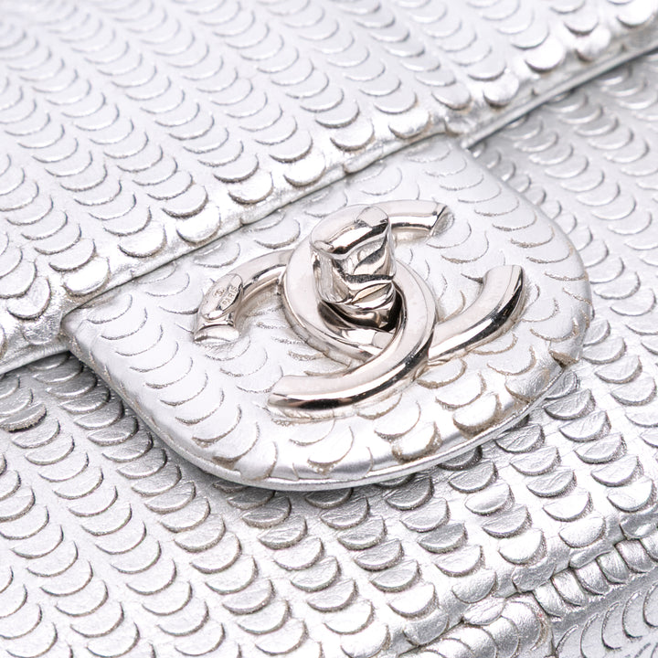 Small Metallic Lambskin Laser Cut Flap Silver - Gaby Paris