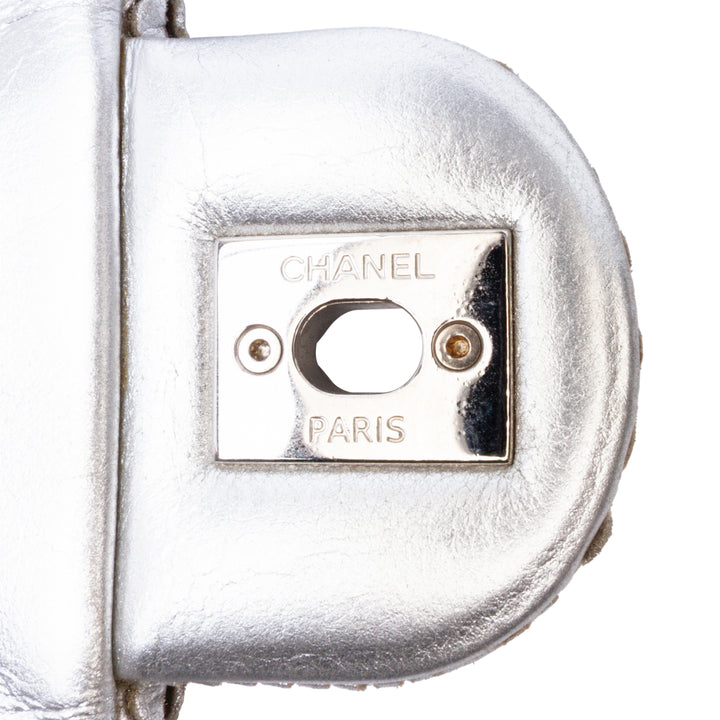 Small Metallic Lambskin Laser Cut Flap Silver - Gaby Paris