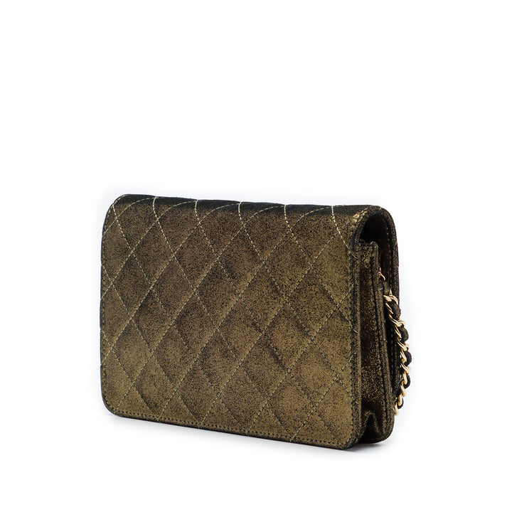 Matelassé Irisé Tartan Bouton Wallet on Chain Cuir d'agneau Doré