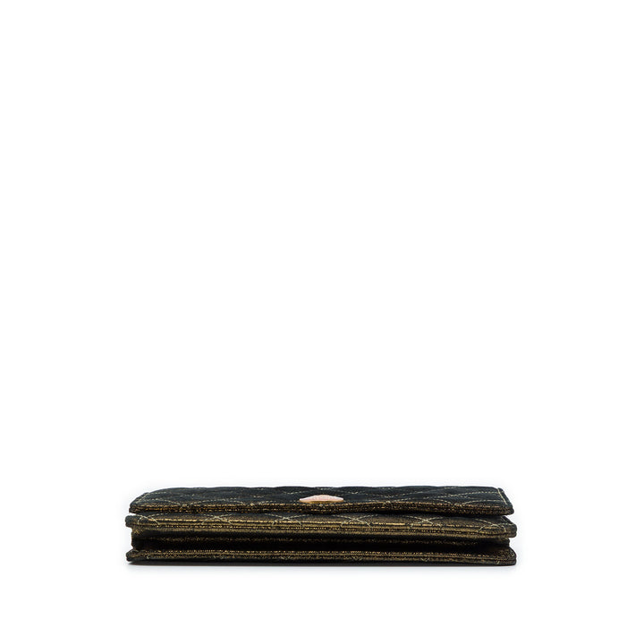 Matelassé Irisé Tartan Bouton Wallet on Chain Cuir d'agneau Doré