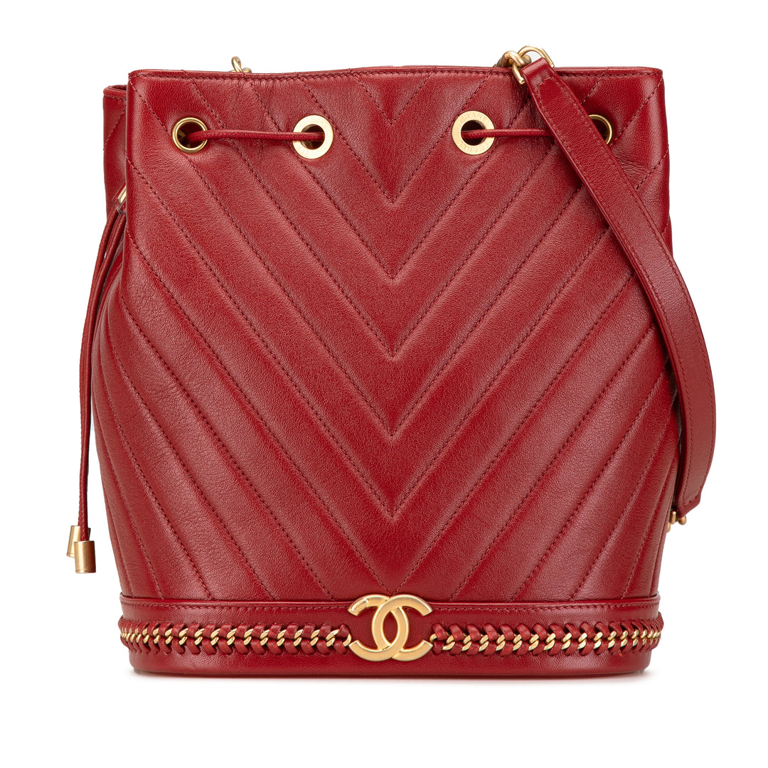 Paris Cosmopolite Medium Chevron Lambskin Bucket Bag Red - Gaby Paris