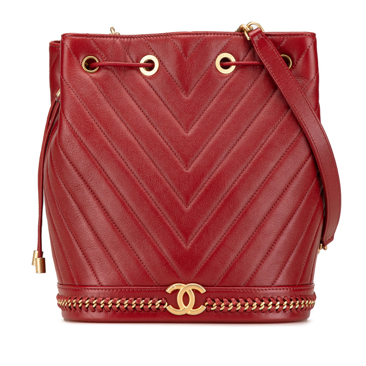 Paris Cosmopolite Medium Chevron Lambskin Bucket Bag Red - Gaby Paris