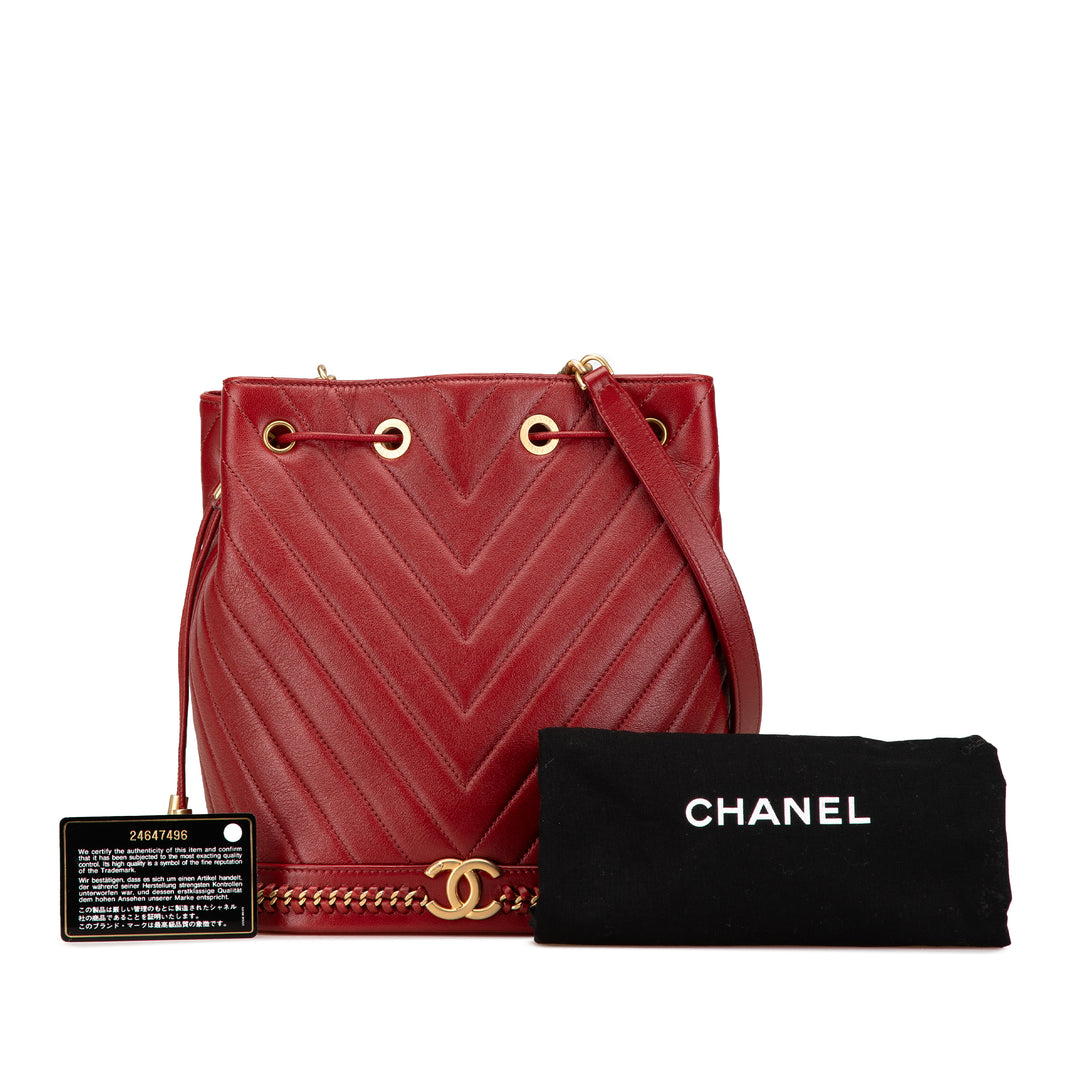 Paris Cosmopolite Medium Chevron Lambskin Bucket Bag Red - Gaby Paris