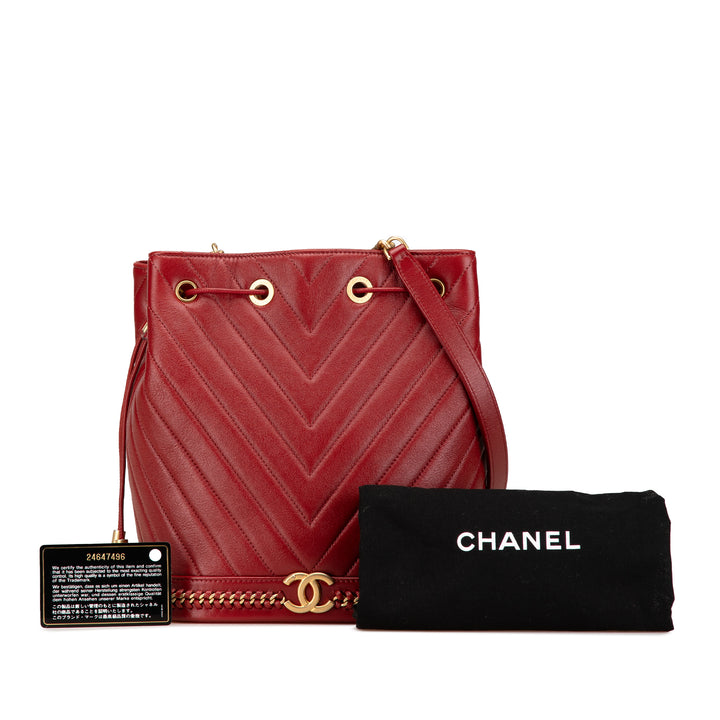Paris Cosmopolite Medium Chevron Lambskin Bucket Bag Red - Gaby Paris