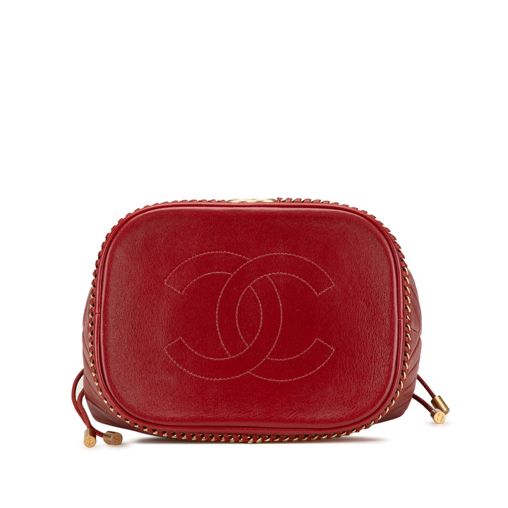 Paris Cosmopolite Medium Chevron Lambskin Bucket Bag Red - Gaby Paris