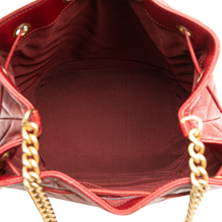 Paris Cosmopolite Medium Chevron Lambskin Bucket Bag Red - Gaby Paris
