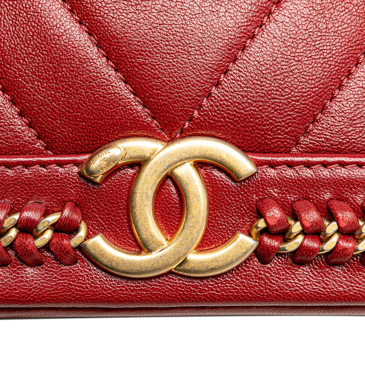 Paris Cosmopolite Medium Chevron Lambskin Bucket Bag Red - Gaby Paris