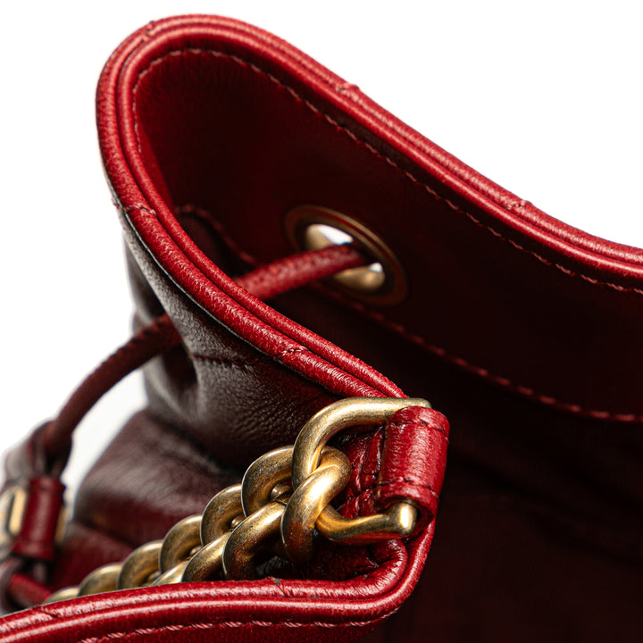 Paris Cosmopolite Medium Chevron Lambskin Bucket Bag Red - Gaby Paris